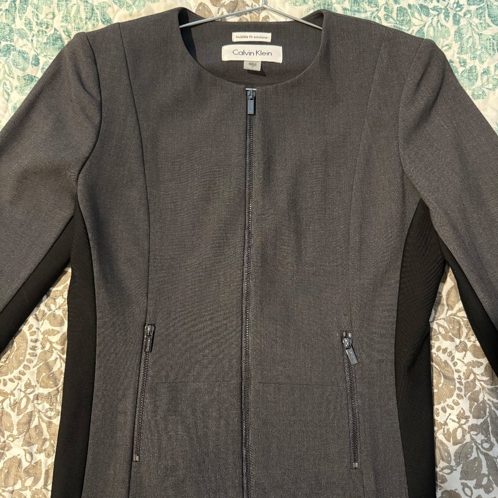 NWT Calvin Klein Zip-Front Blazer Gray Black Size 0 - Fit Solutions - Picture 2 of 9